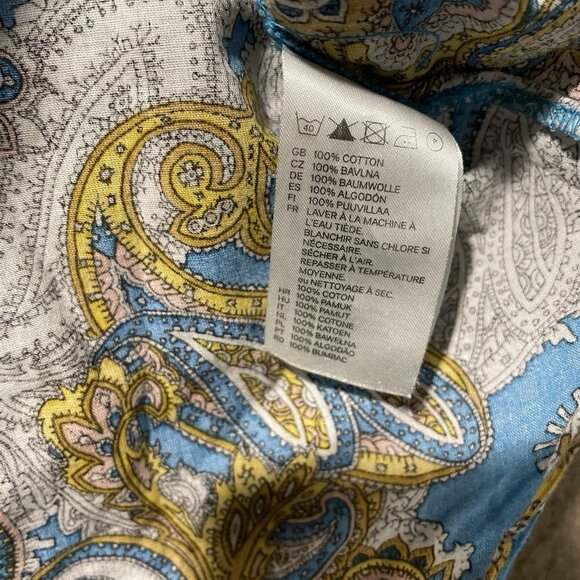 H&M Shirt Womens Sz 4 Button Front Paisley Blouse  Blue Round Neck Cotton - Picture 3 of 6